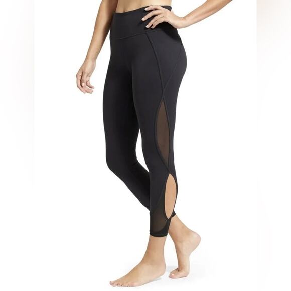 Athleta Black Salutation Mesh Panel 7/8 Leggings Size X-Small - Picture 1 of 8